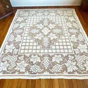 Vintage Lace Tablecloth Beige Grape Leaf Design Rectangular Dining Decor